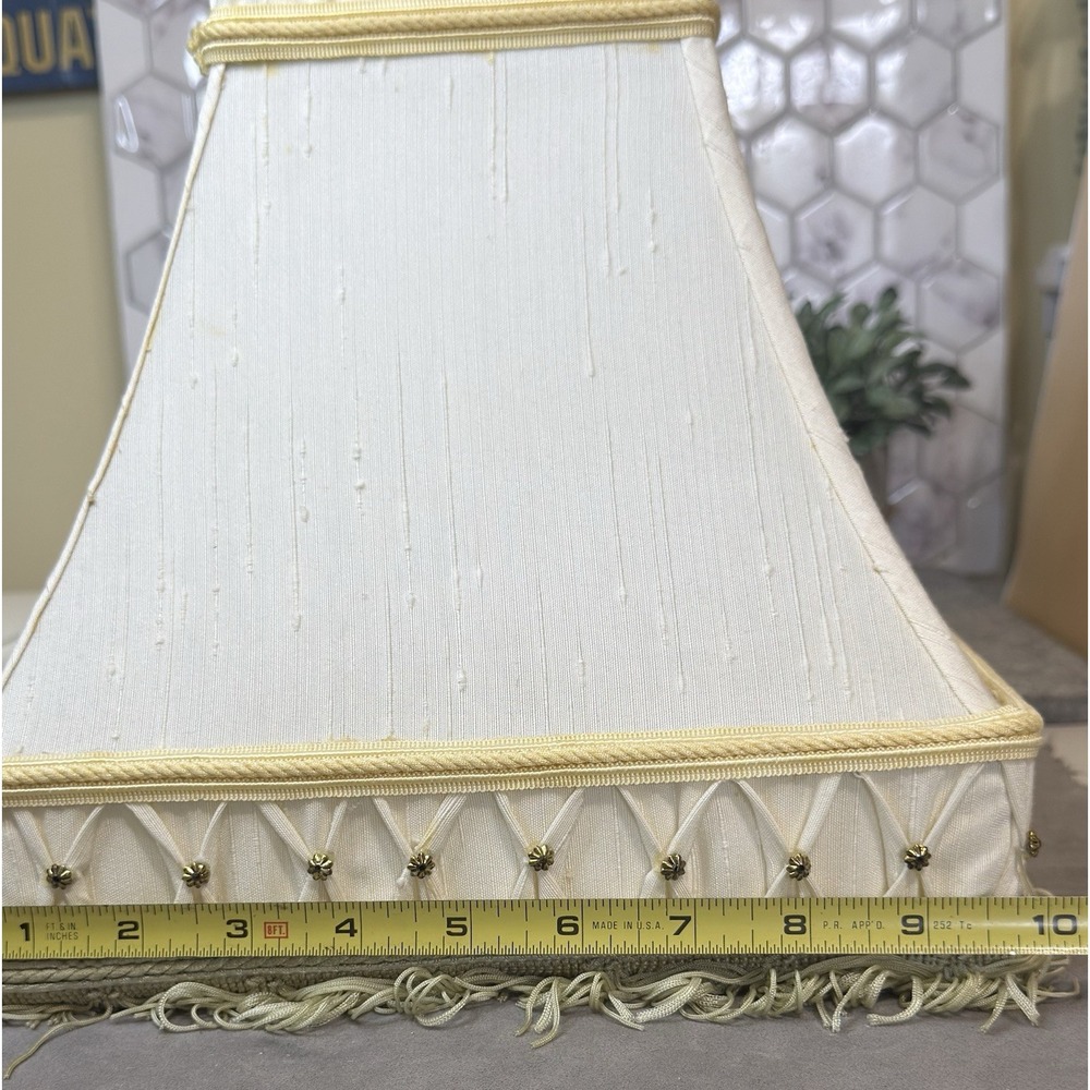 Vintage Ornate boudoir Empire Lampshade Cream Tufted Fringe 11" Tall - Picture 11 of 12